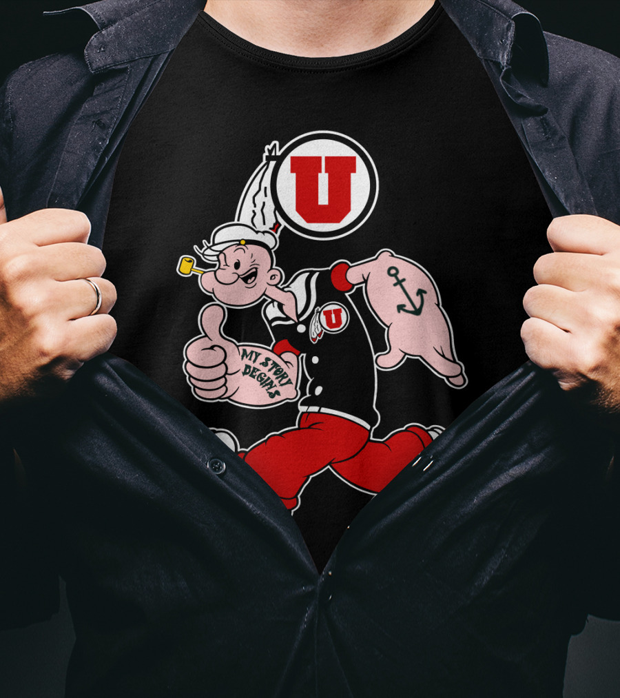 Utah Utes Popeye Thumbs Up Anchor Tattoo U T-Shirt