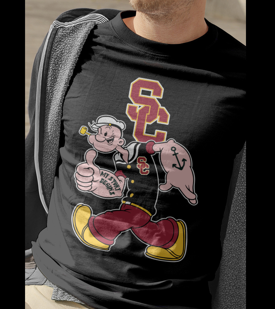 Usc Trojans Sc Logo With Sailor Cartoon And Anchor Tattoo T-Shirt