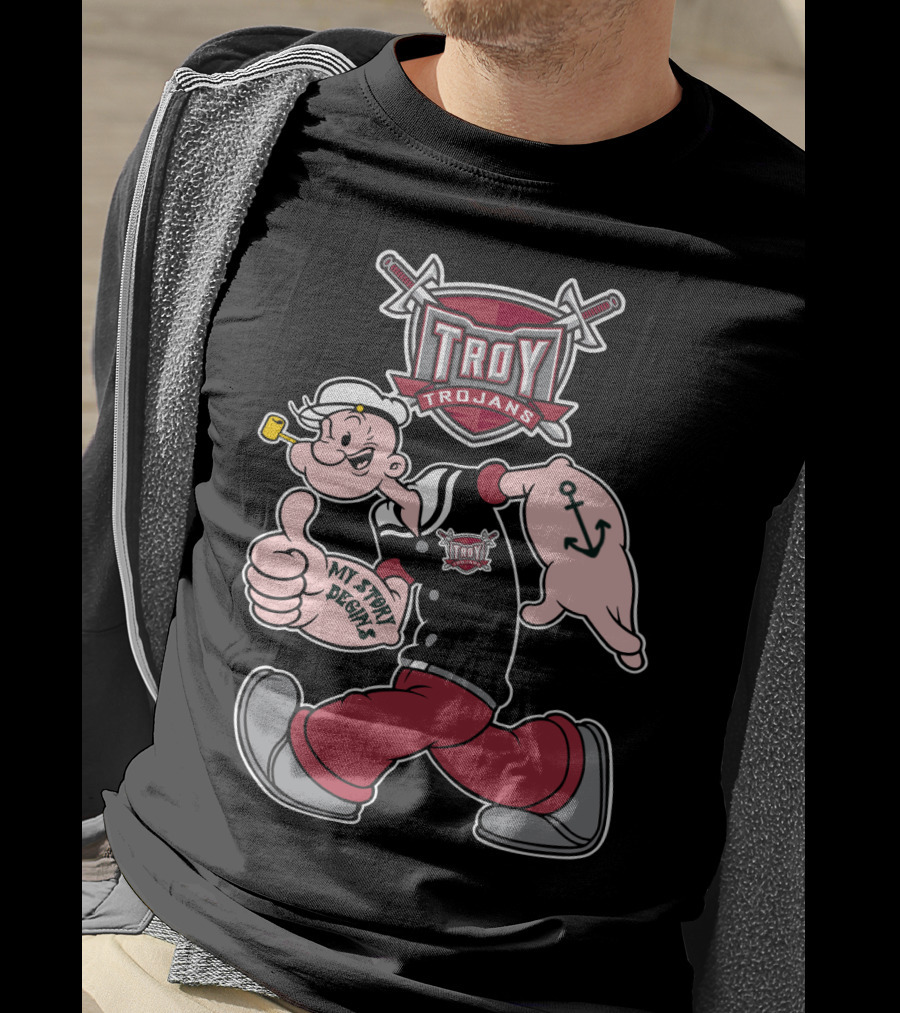 Troy Trojans Popeye My Story Begins Anchor Tattoo T-Shirt