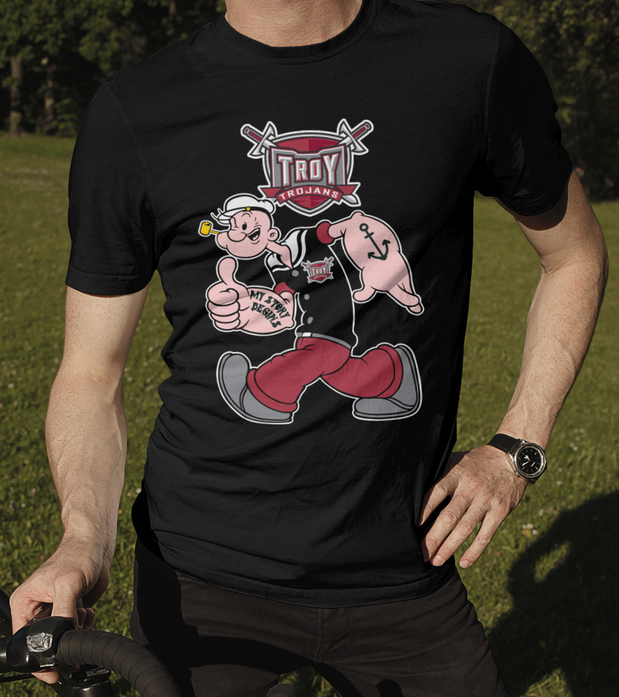 Troy Trojans Popeye My Story Begins Anchor Tattoo T-Shirt