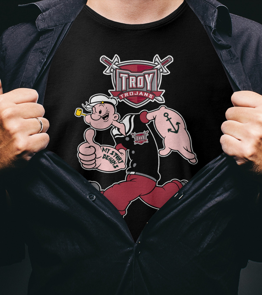 Troy Trojans Popeye My Story Begins Anchor Tattoo T-Shirt