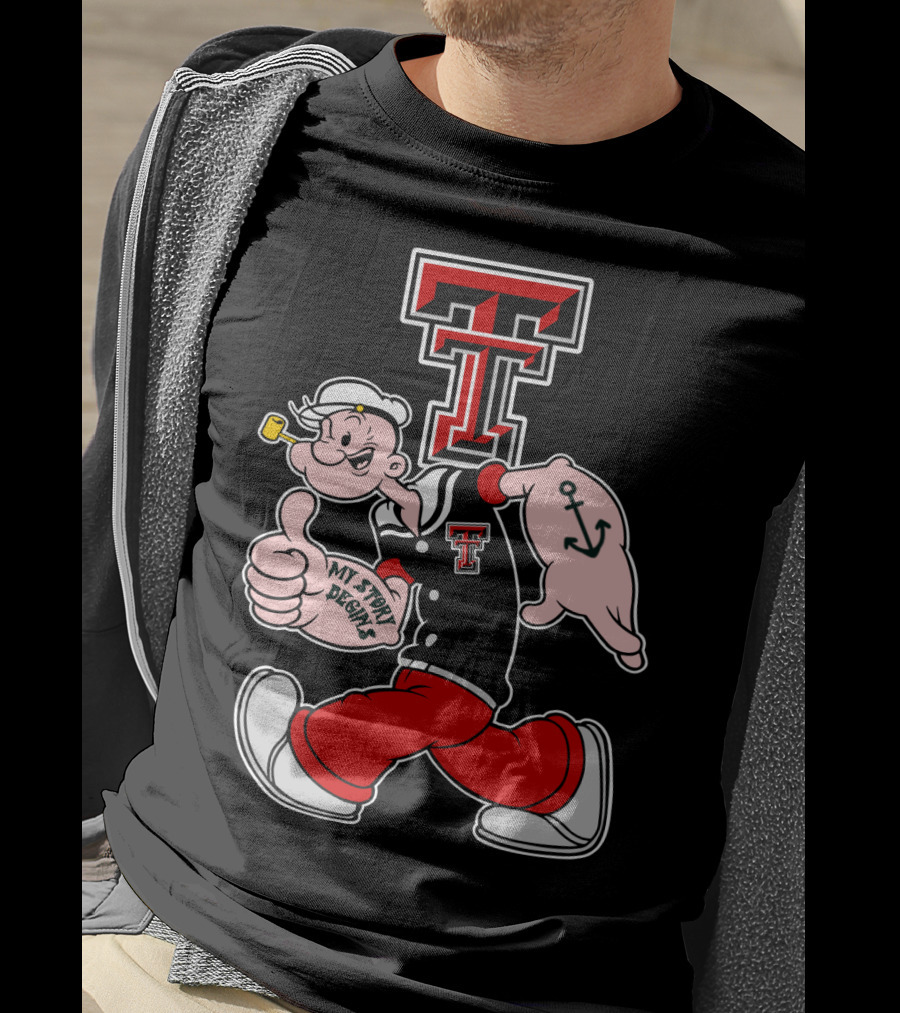 Popeye Thumbs Up Texas Tech Red Raiders Logo Mashup T-Shirt