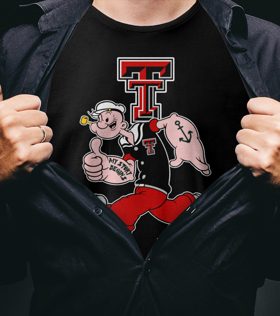 Popeye Thumbs Up Texas Tech Red Raiders Logo Mashup T-Shirt