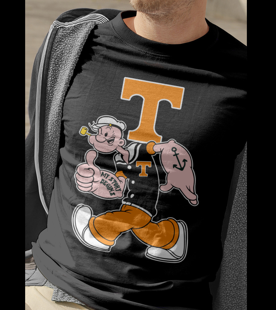 Tennessee Volunteers Popeye Character With Orange T And Anchor Tattoo T-Shirt