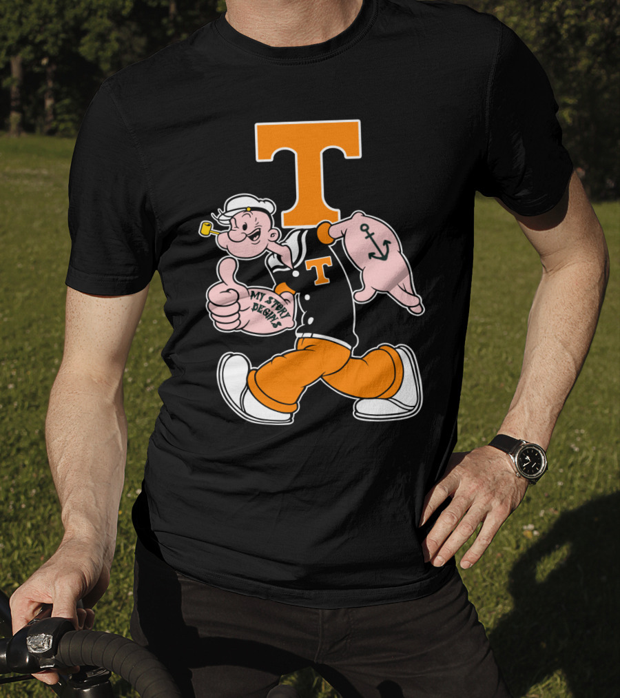 Tennessee Volunteers Popeye Character With Orange T And Anchor Tattoo T-Shirt