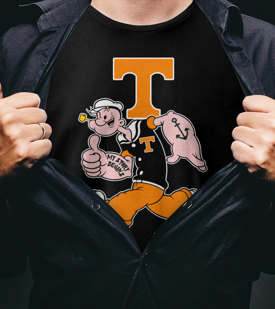 Tennessee Volunteers Popeye Character With Orange T And Anchor Tattoo T-Shirt