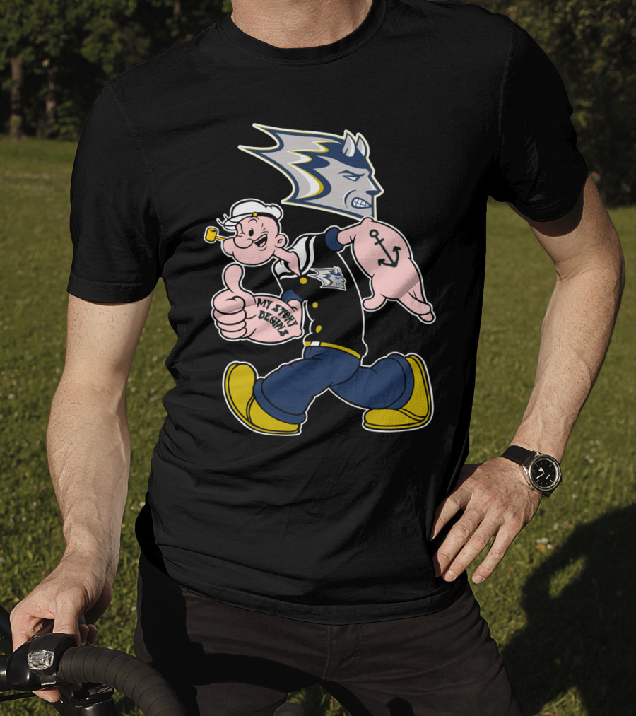 Stout Blue Devils Popeye My Story Designs Anchor T-Shirt