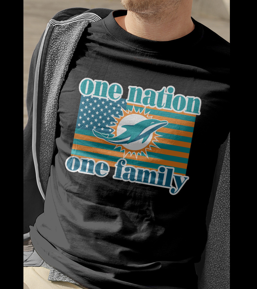 One Nation One Family Miami Dolphins American Flag Logo T-Shirt