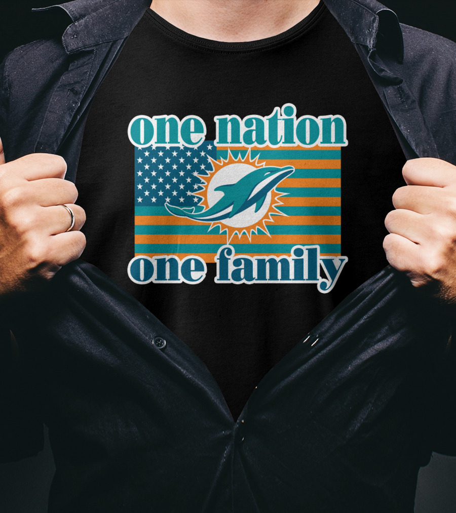 One Nation One Family Miami Dolphins American Flag Logo T-Shirt