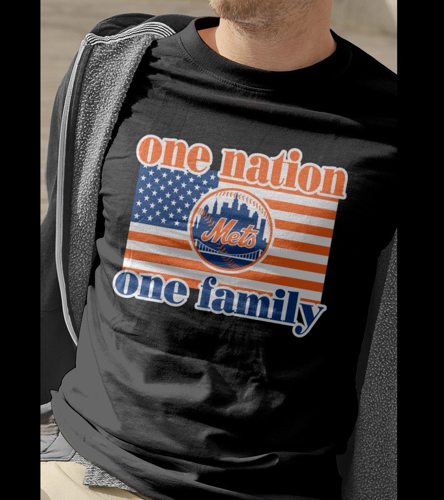 One Nation One Family New York Mets 44 Patriotic American Flag T-Shirt