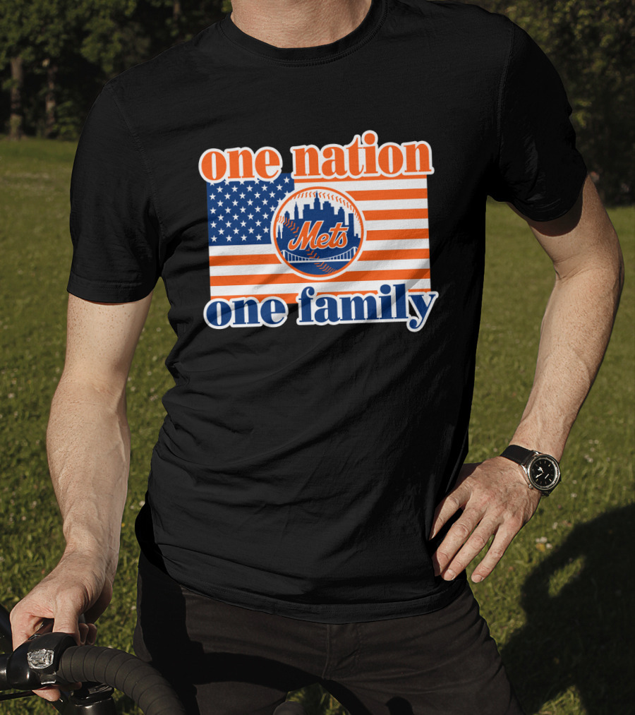 One Nation One Family New York Mets 44 Patriotic American Flag T-Shirt