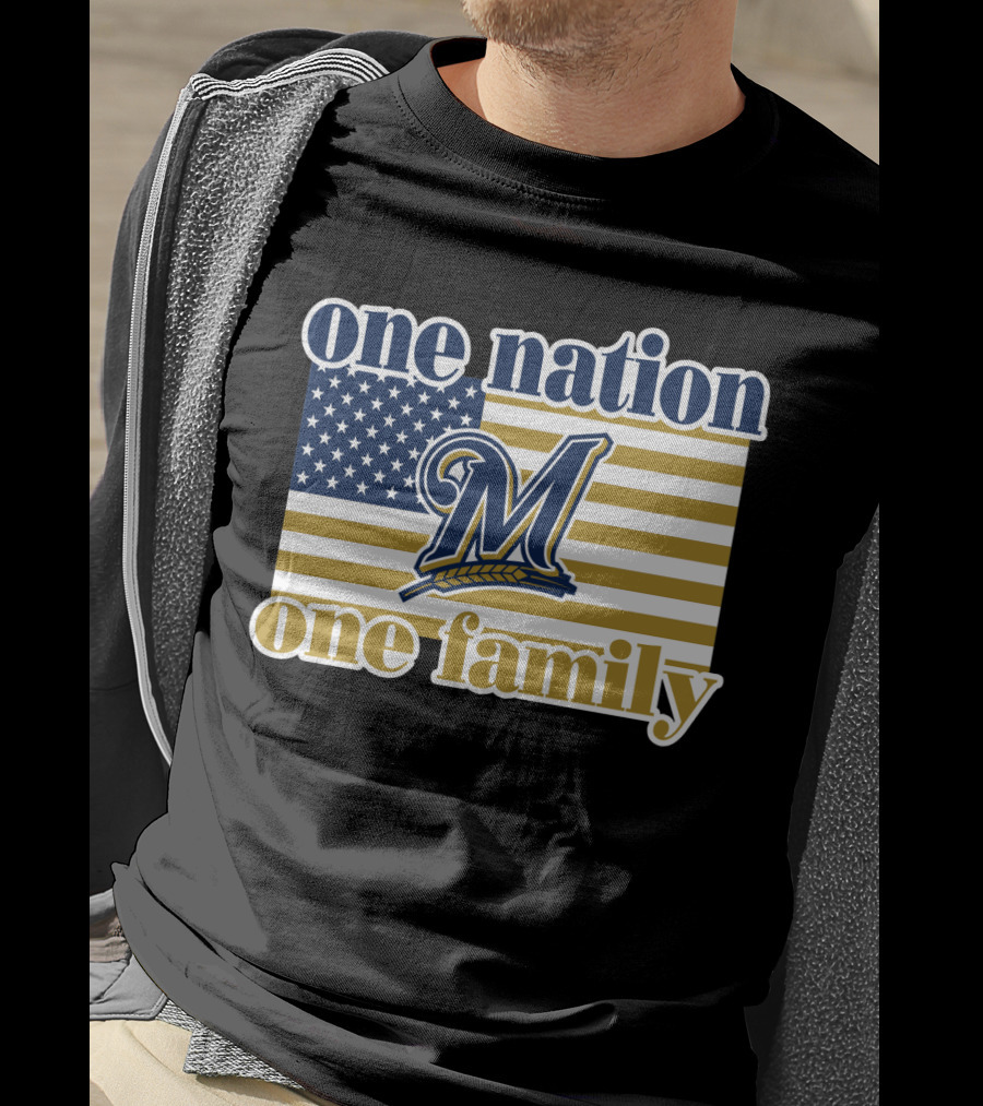 One Nation One Family Milwaukee Brewers 46 American Flag T-Shirt