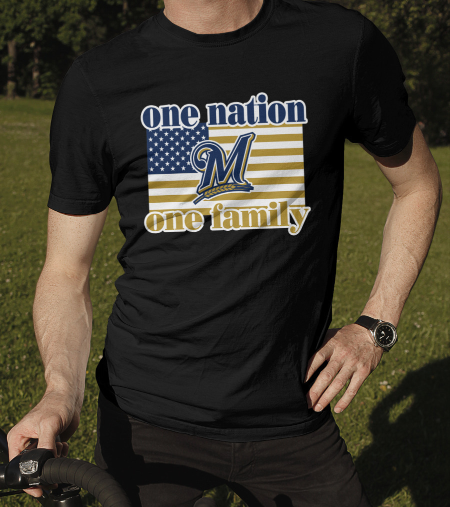 One Nation One Family Milwaukee Brewers 46 American Flag T-Shirt