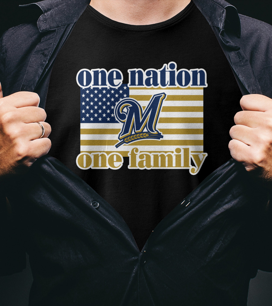 One Nation One Family Milwaukee Brewers 46 American Flag T-Shirt
