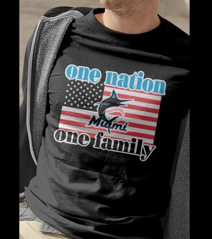 One Nation One Family Miami Marlins American Flag T-Shirt