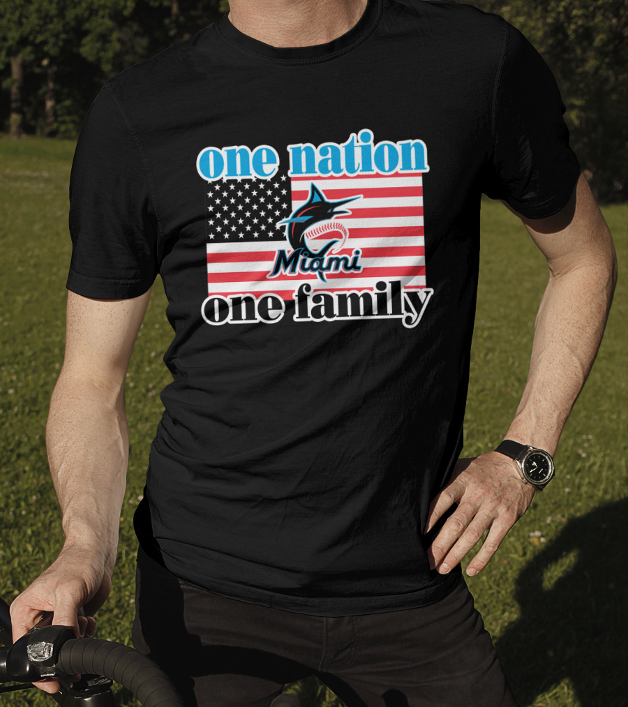 One Nation One Family Miami Marlins American Flag T-Shirt