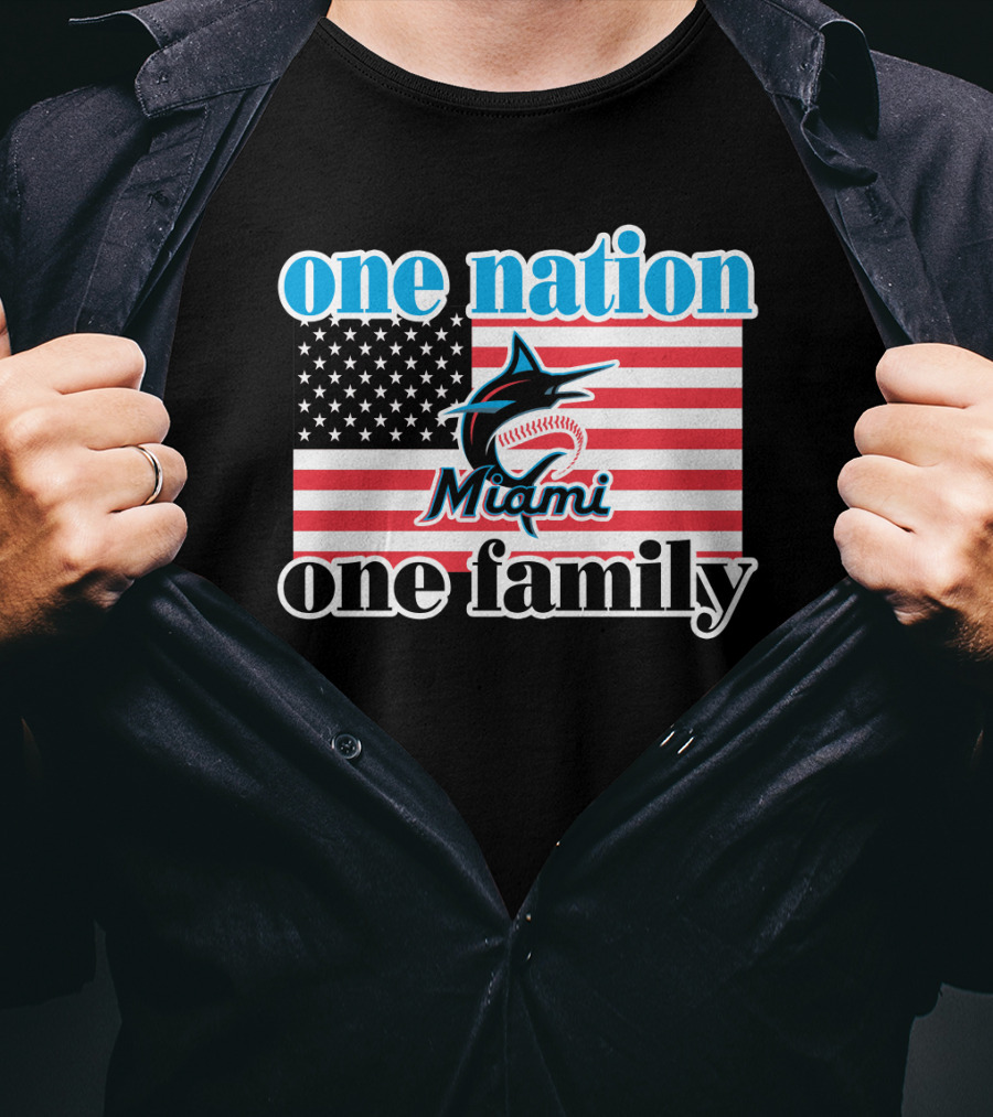 One Nation One Family Miami Marlins American Flag T-Shirt