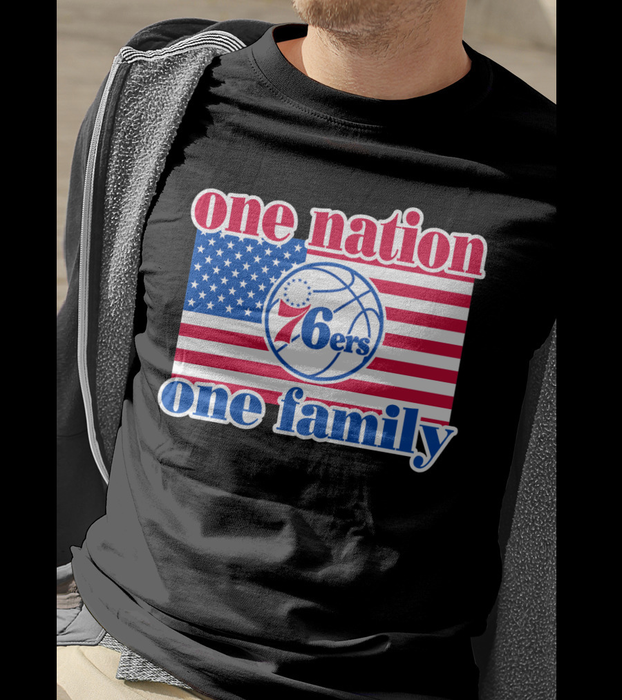 One Nation One Family Philadelphia 76ers 68 American Flag Basketball T-Shirt