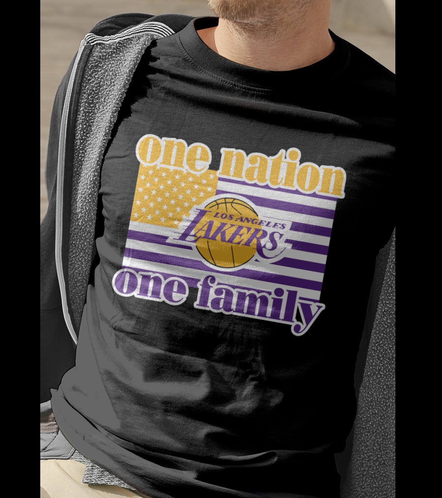 Los Angeles Lakers One Nation One Family American Flag T-Shirt