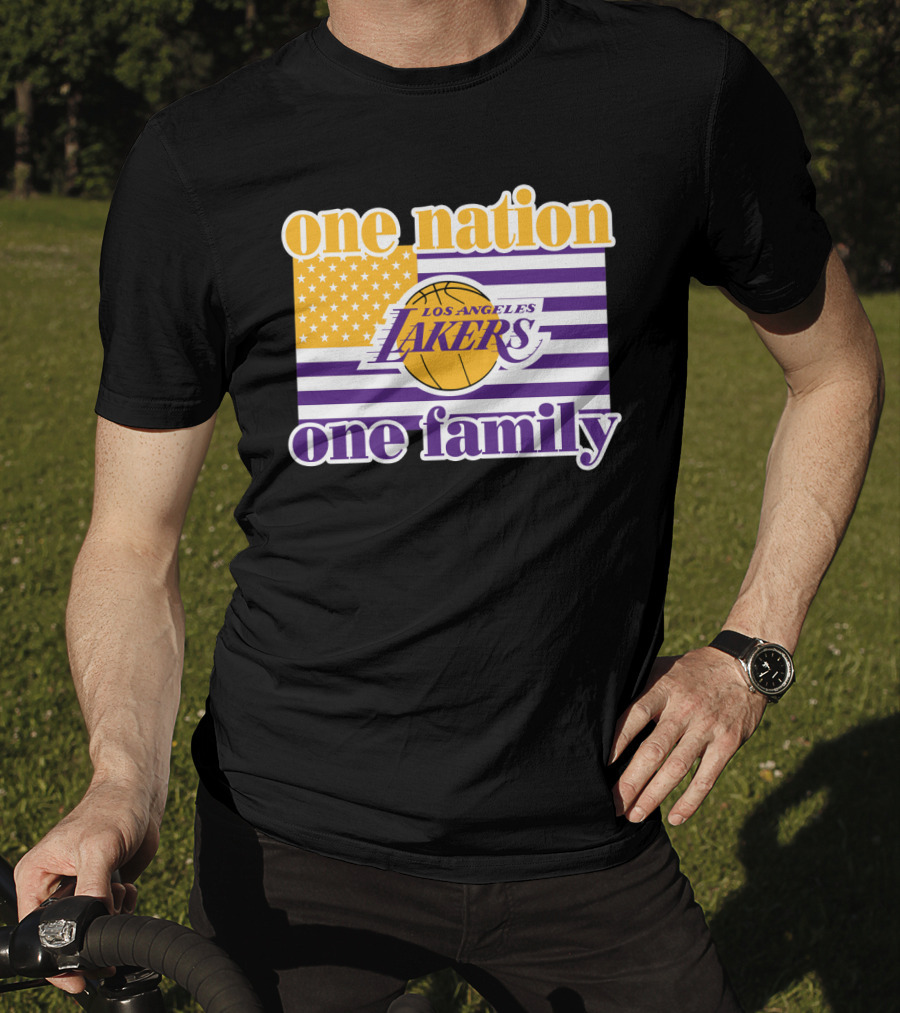 Los Angeles Lakers One Nation One Family American Flag T-Shirt