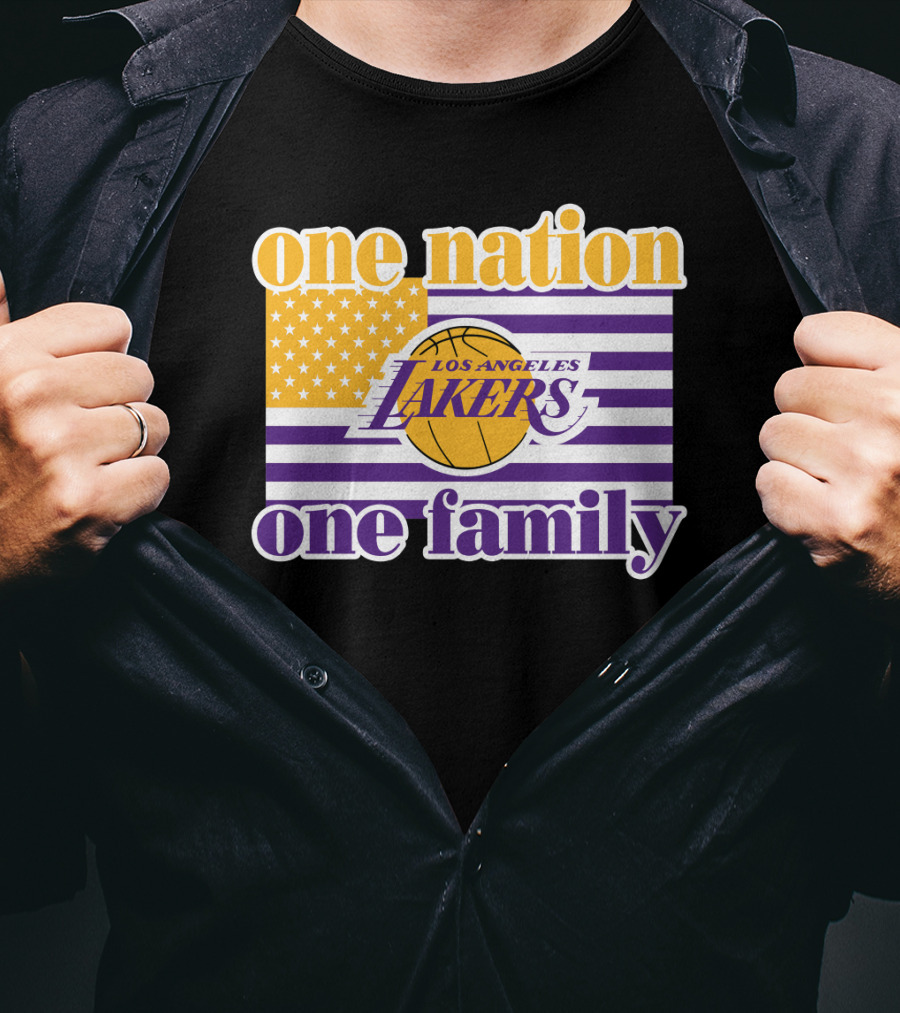 Los Angeles Lakers One Nation One Family American Flag T-Shirt