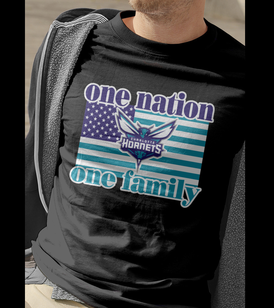 One Nation One Family Charlotte Hornets American Flag T-Shirt