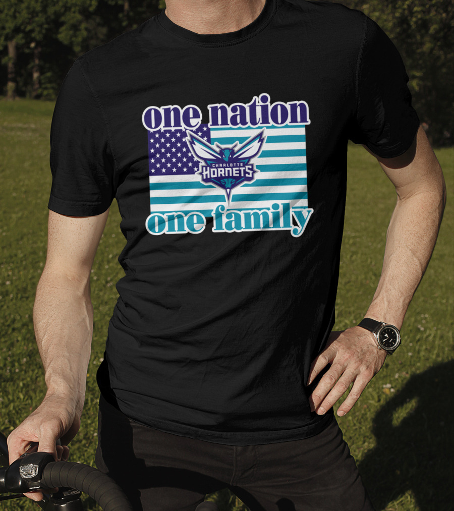 One Nation One Family Charlotte Hornets American Flag T-Shirt