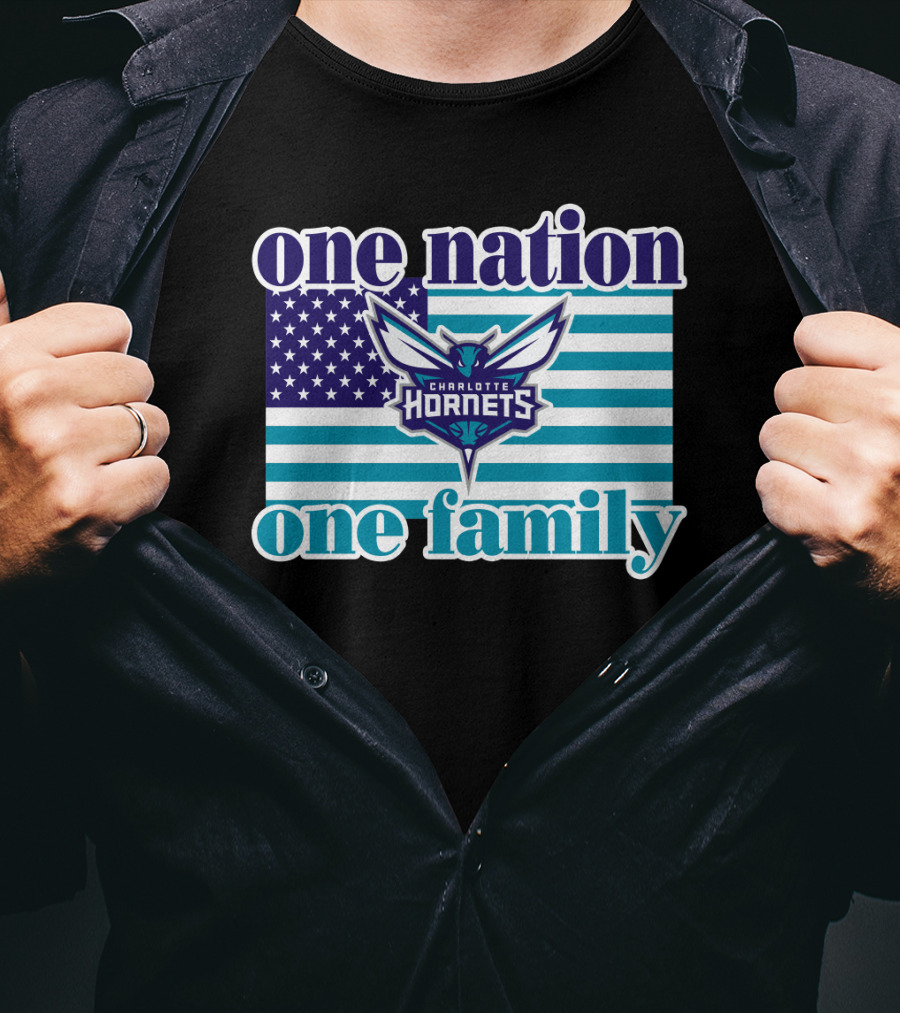 One Nation One Family Charlotte Hornets American Flag T-Shirt