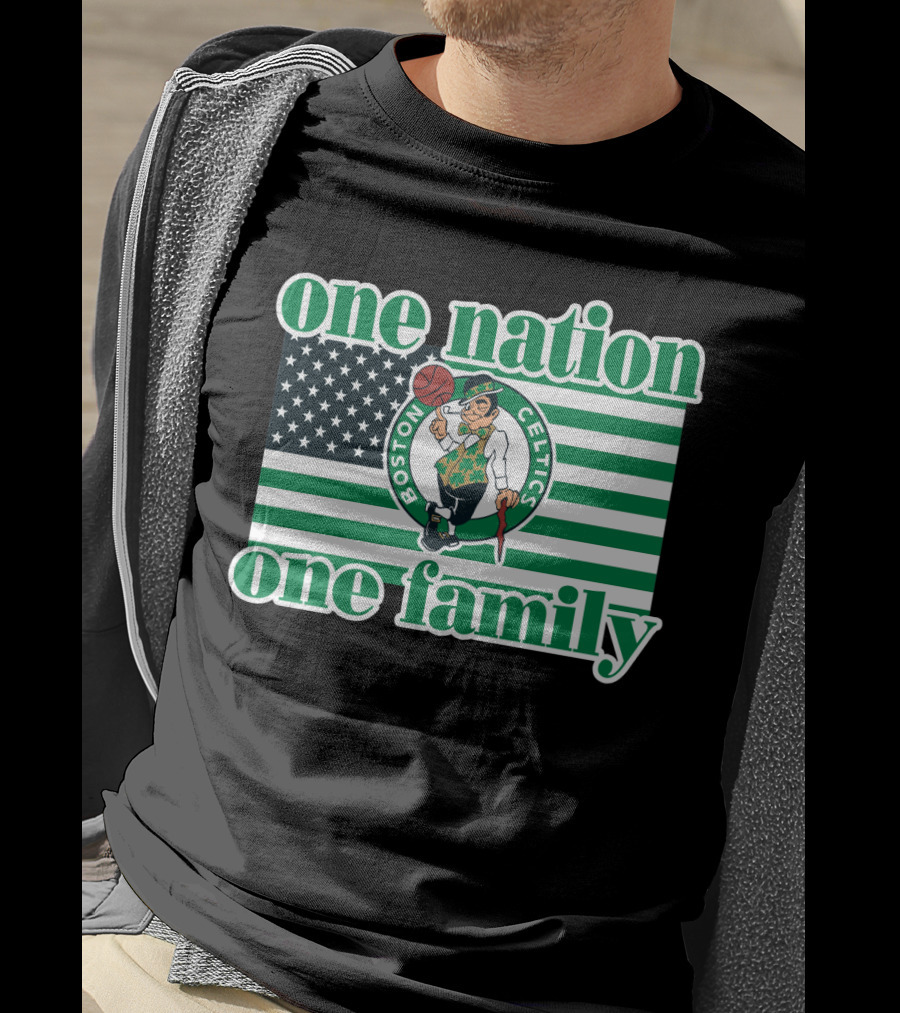 Boston Celtics One Nation One Family Usa Flag T-Shirt
