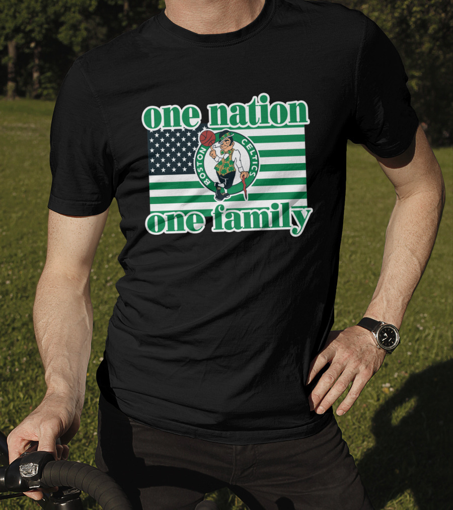 Boston Celtics One Nation One Family Usa Flag T-Shirt