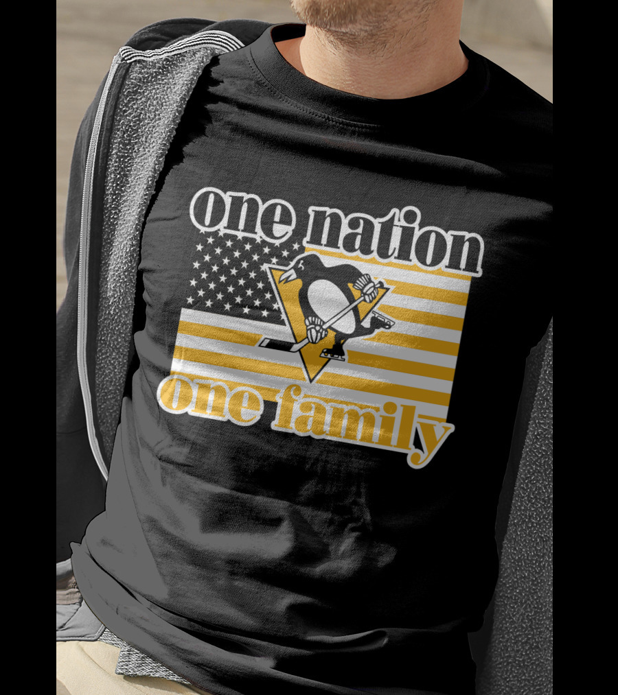 One Nation One Family 95 Pittsburgh Penguins American Flag T-Shirt