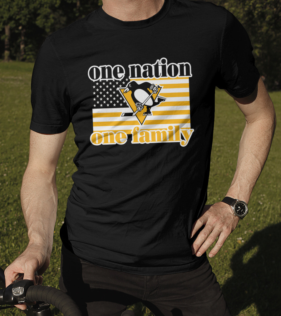 One Nation One Family 95 Pittsburgh Penguins American Flag T-Shirt