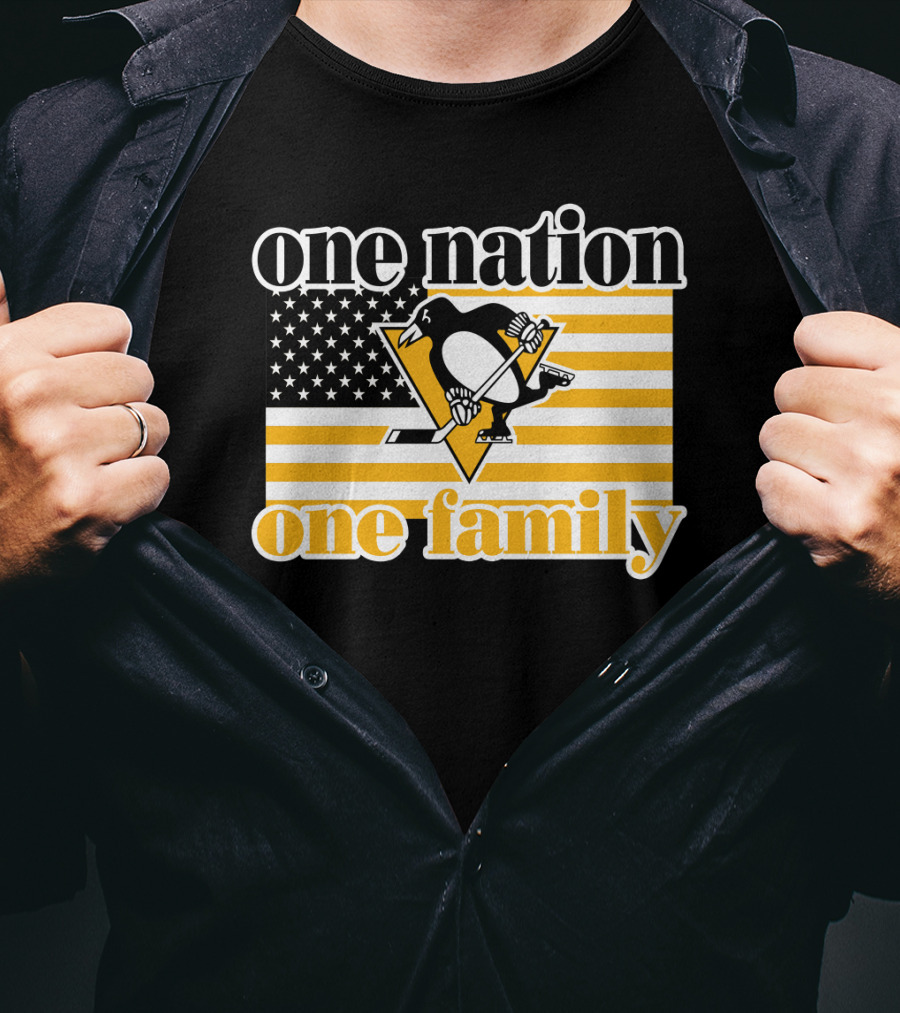One Nation One Family 95 Pittsburgh Penguins American Flag T-Shirt