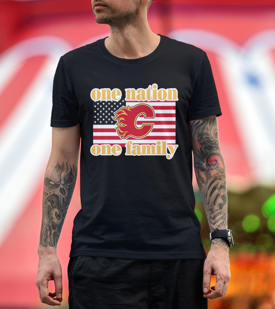 One Nation One Family Calgary Flames American Flag T-Shirt