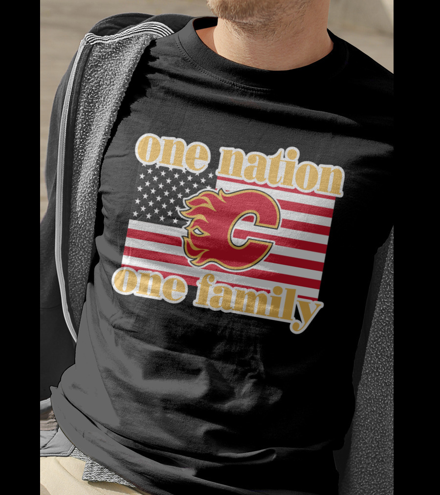 One Nation One Family Calgary Flames American Flag T-Shirt