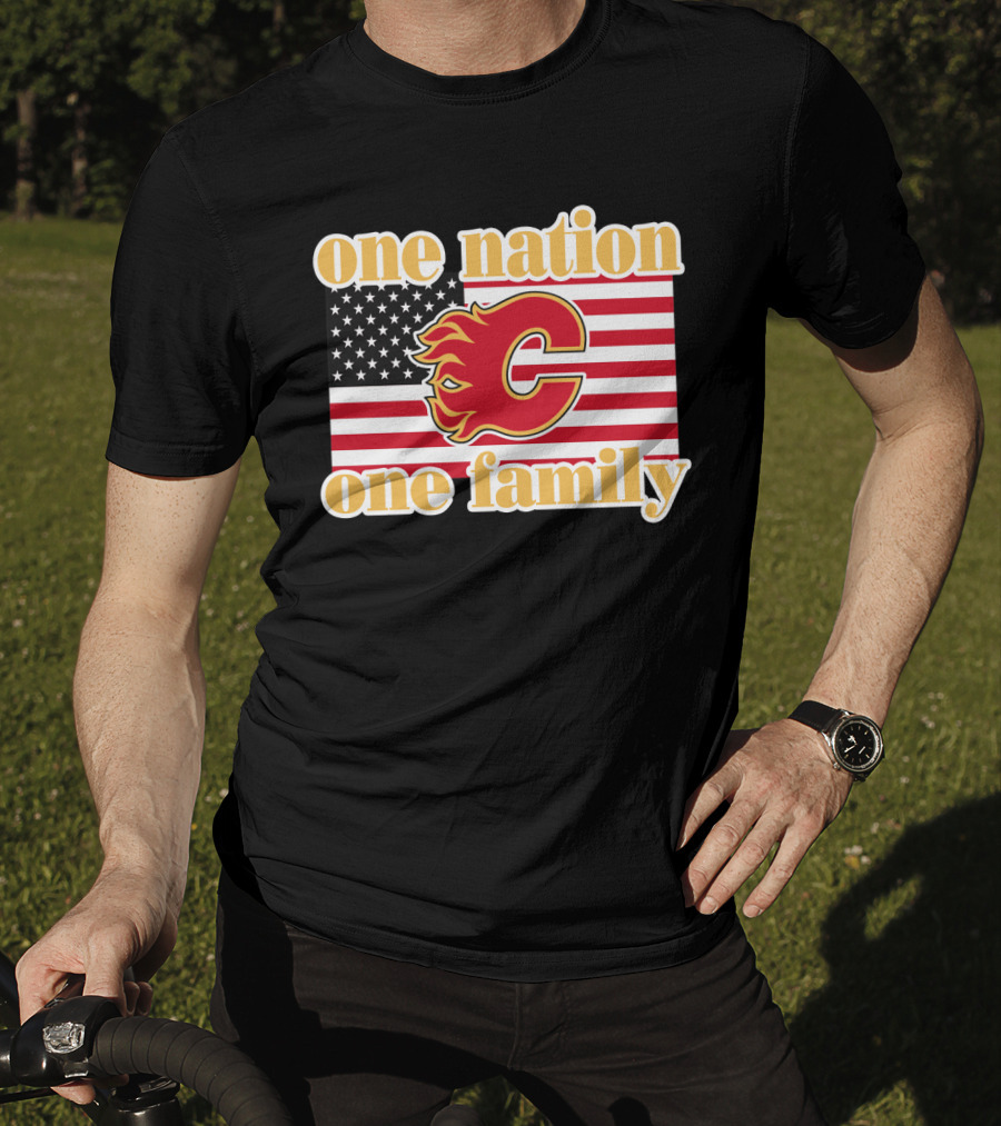 One Nation One Family Calgary Flames American Flag T-Shirt