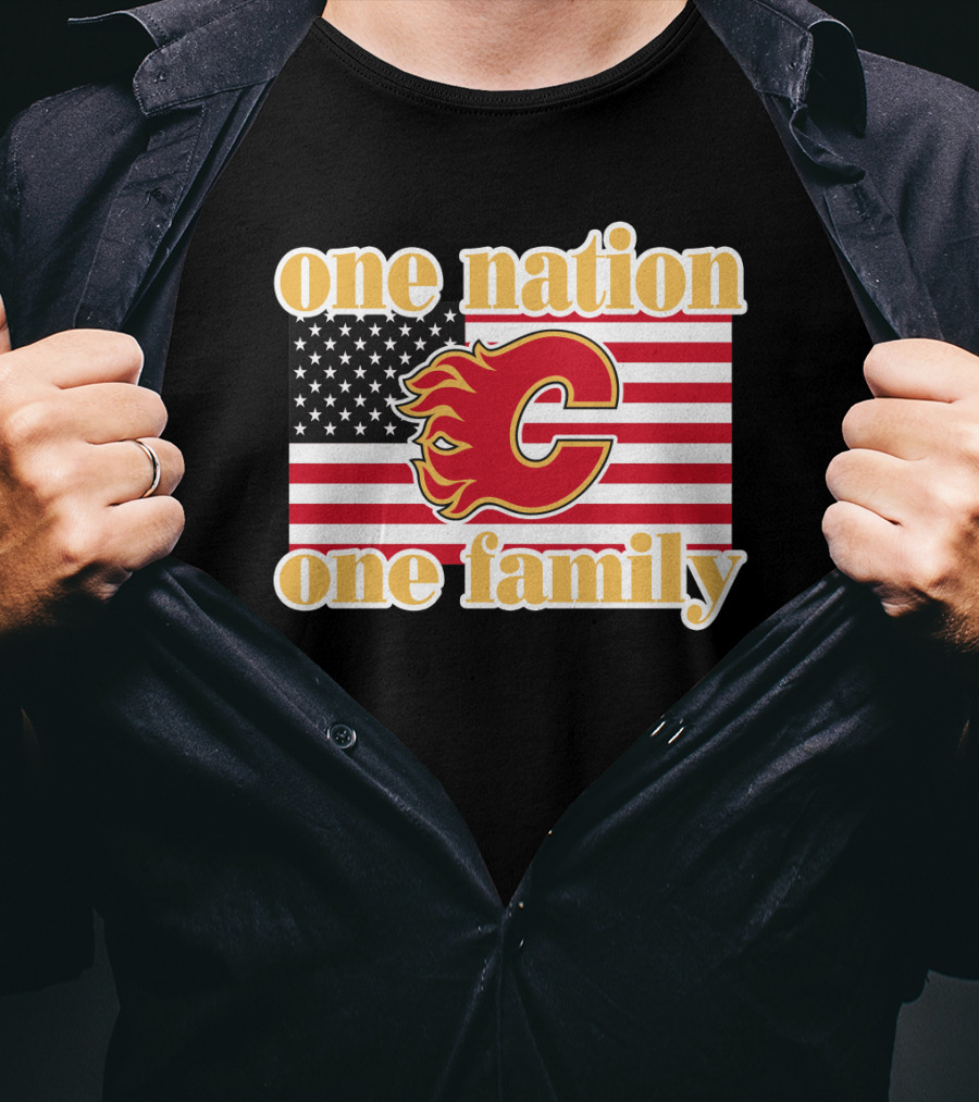 One Nation One Family Calgary Flames American Flag T-Shirt
