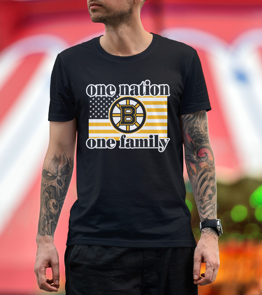 Boston Bruins One Nation One Family Flag T-Shirt