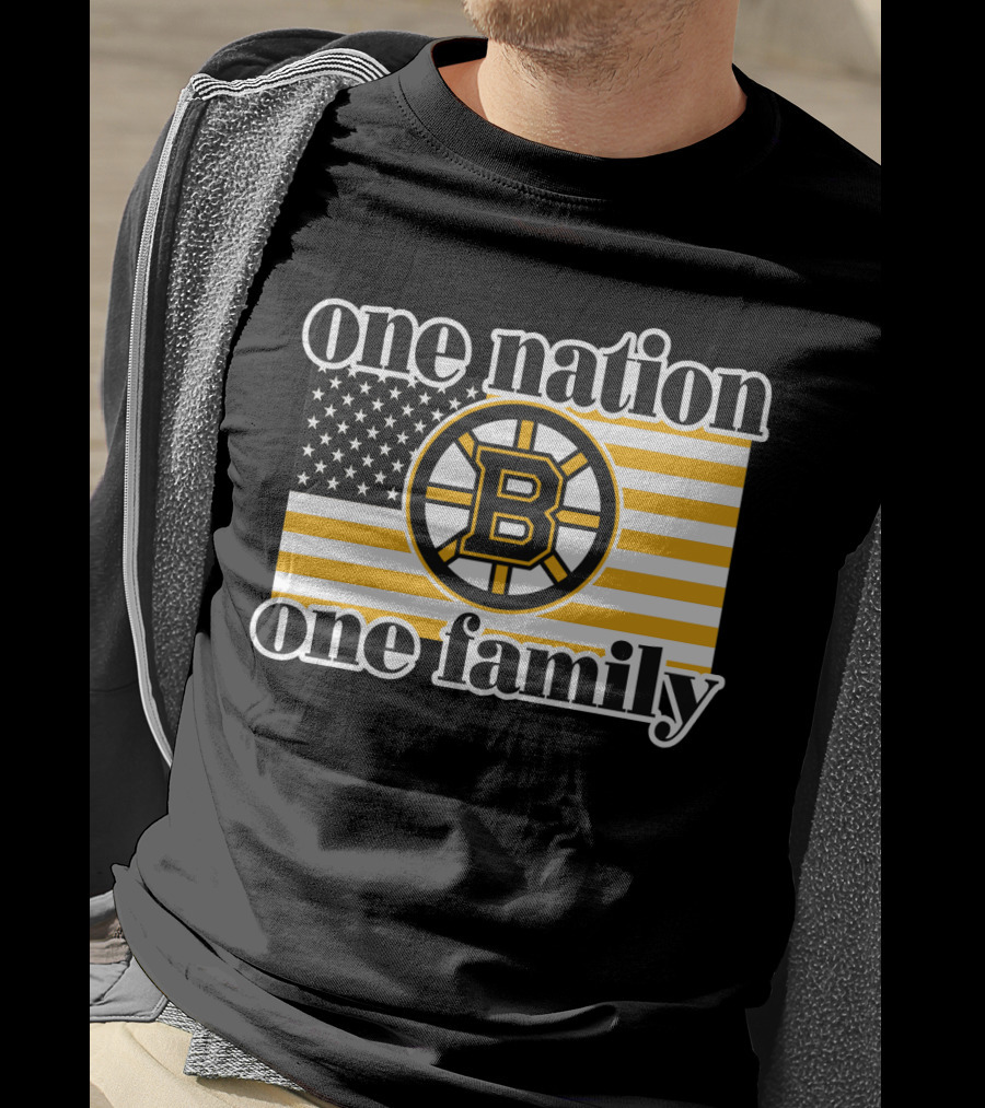 Boston Bruins One Nation One Family Flag T-Shirt