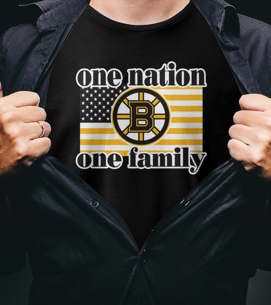 Boston Bruins One Nation One Family Flag T-Shirt