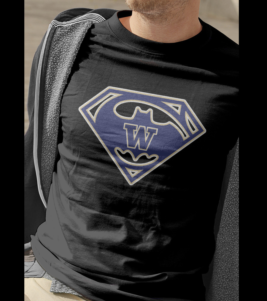 Washington Huskies Batman Superman Iconic Logo Fusion T-Shirt