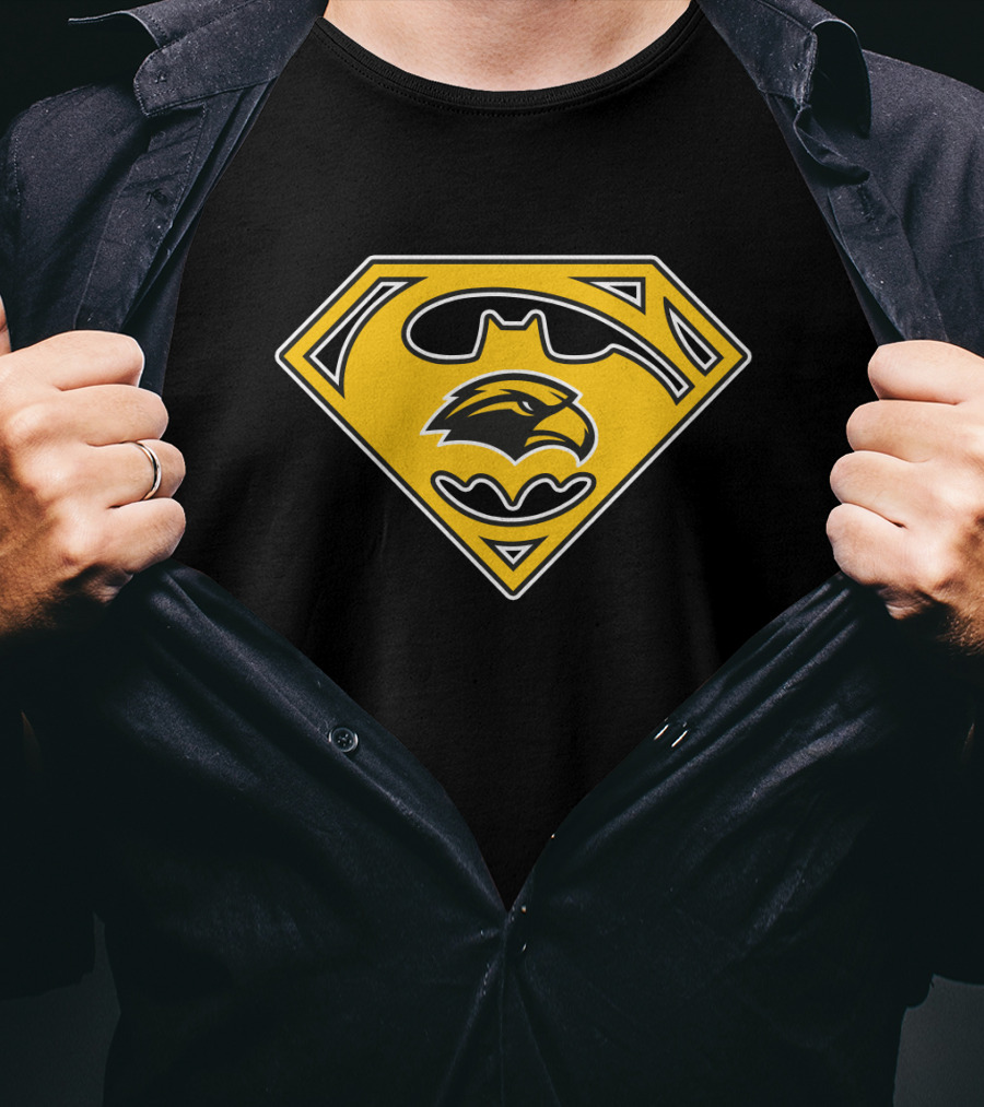 Southern Mississippi Golden Eagles Superhero Logo Black And Yellow T-Shirt