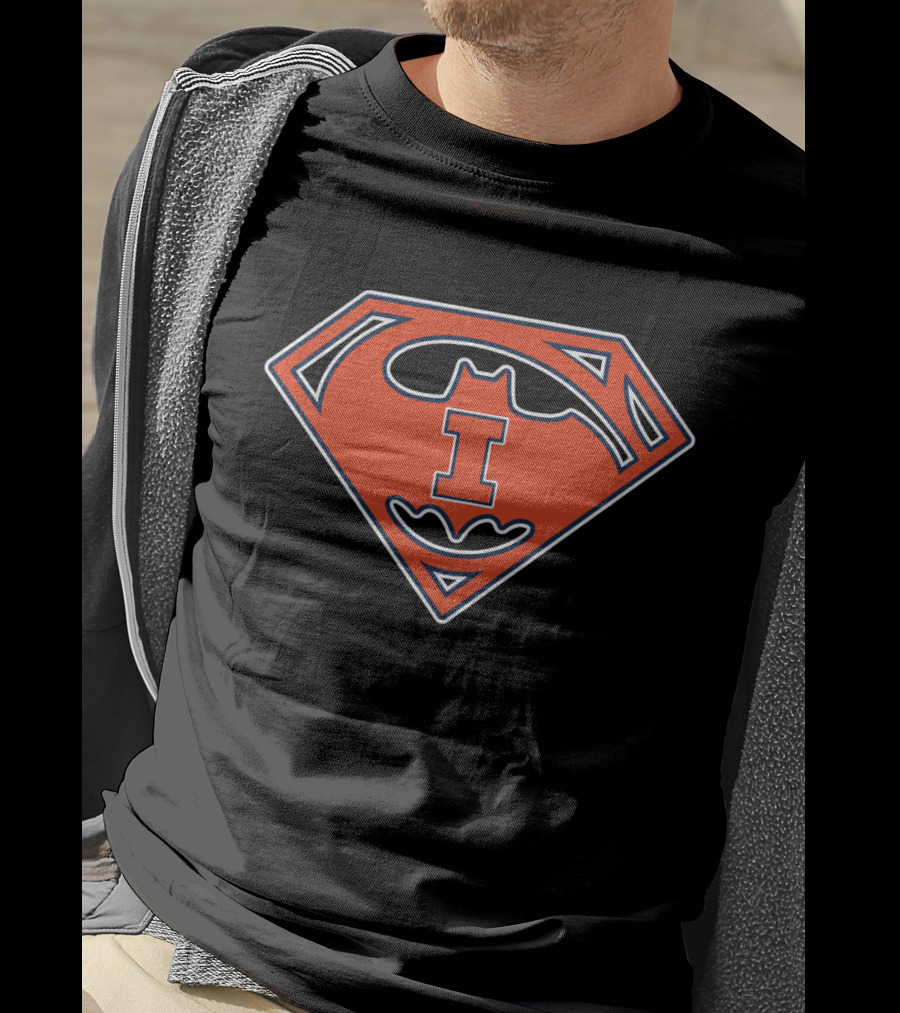 Illinois Fighting Illini 66 Superman Batman Logo Hybrid T-Shirt
