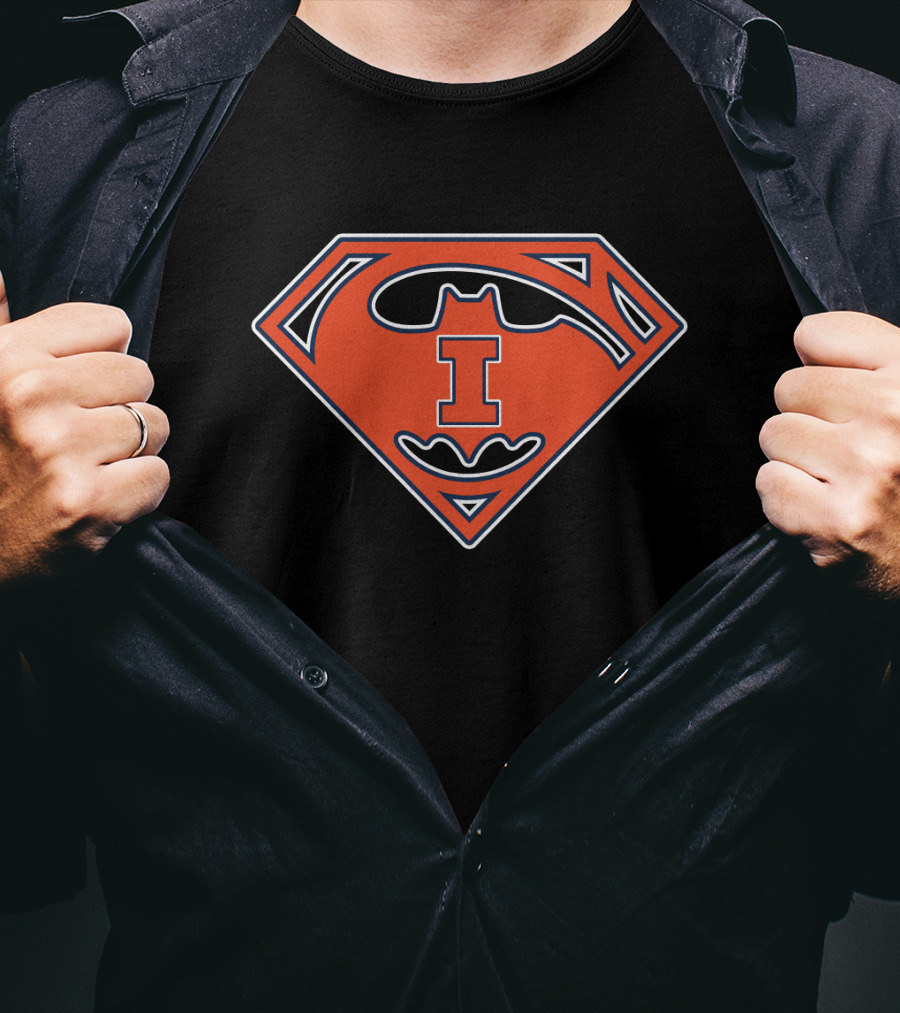 Illinois Fighting Illini 66 Superman Batman Logo Hybrid T-Shirt