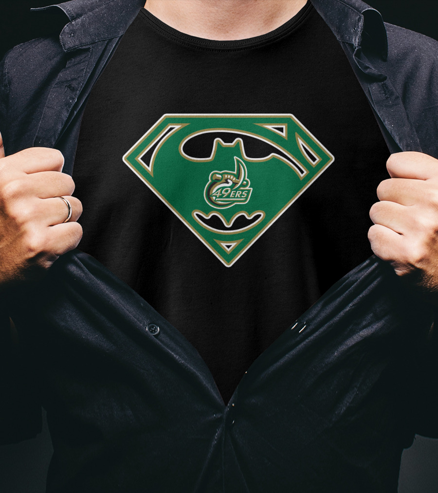 Charlotte 49ers 85 Batman Superman Logo Fusion T-Shirt
