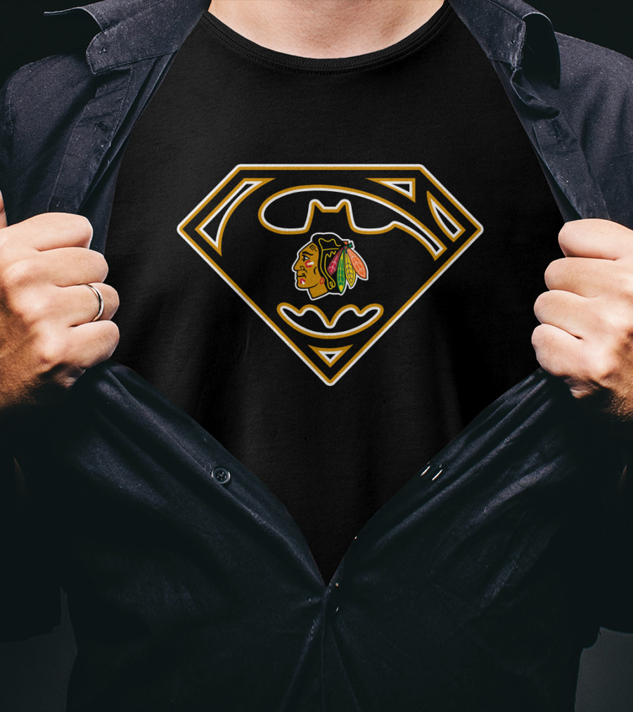 Chicago Blackhawks Batman Superman Logo Mashup T-Shirt