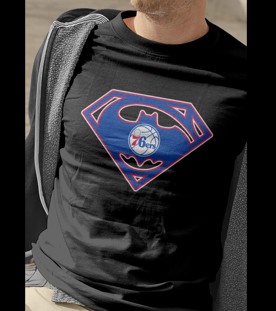 Philadelphia 76ers Superman Batman Logo Integration T-Shirt