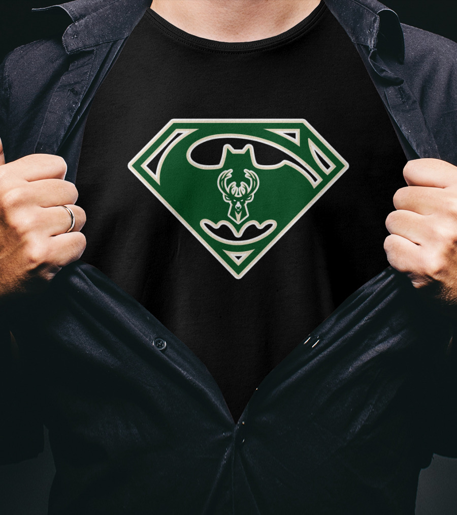 Milwaukee Bucks Batman Superman Logo Fusion T-Shirt