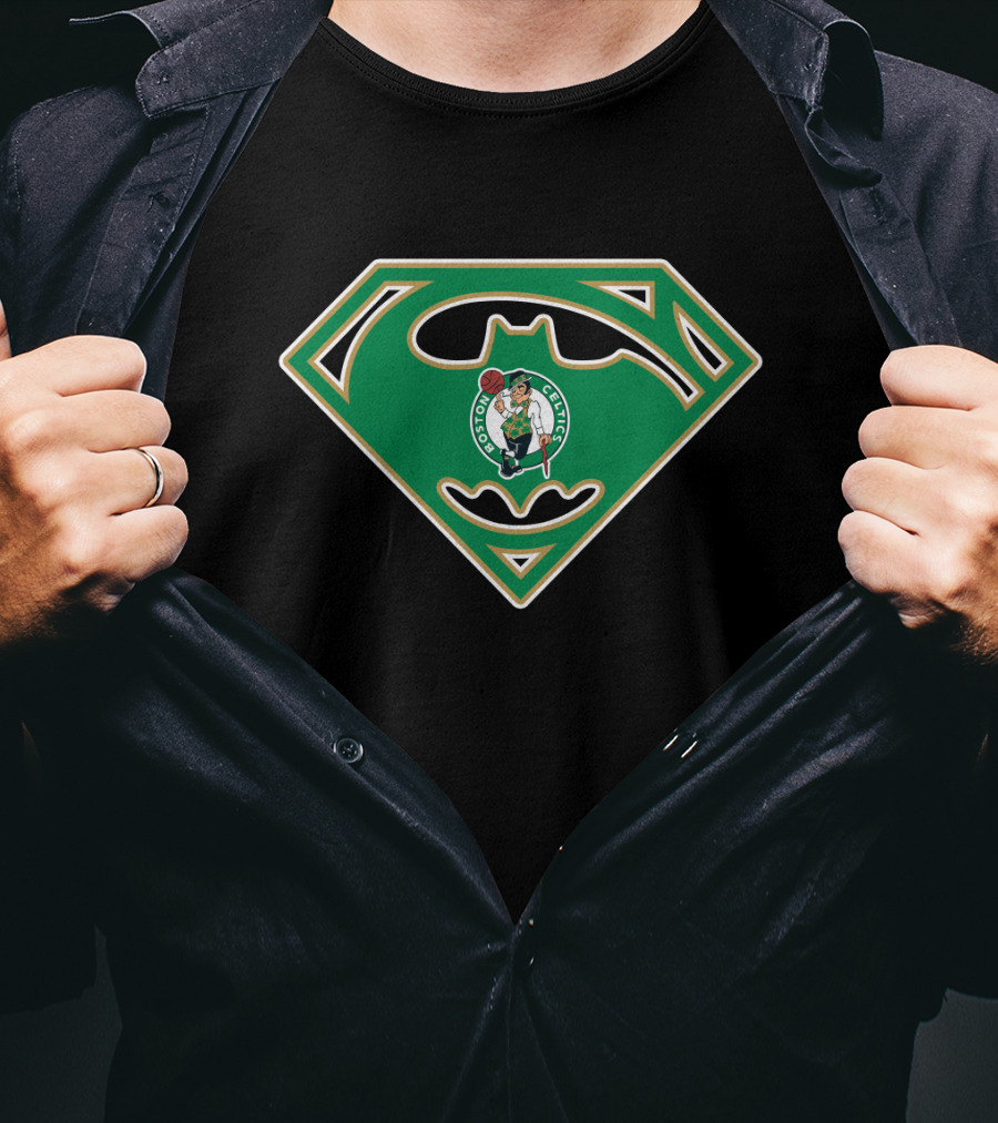 Boston Celtics Superman Batman Logo Mashup T-Shirt