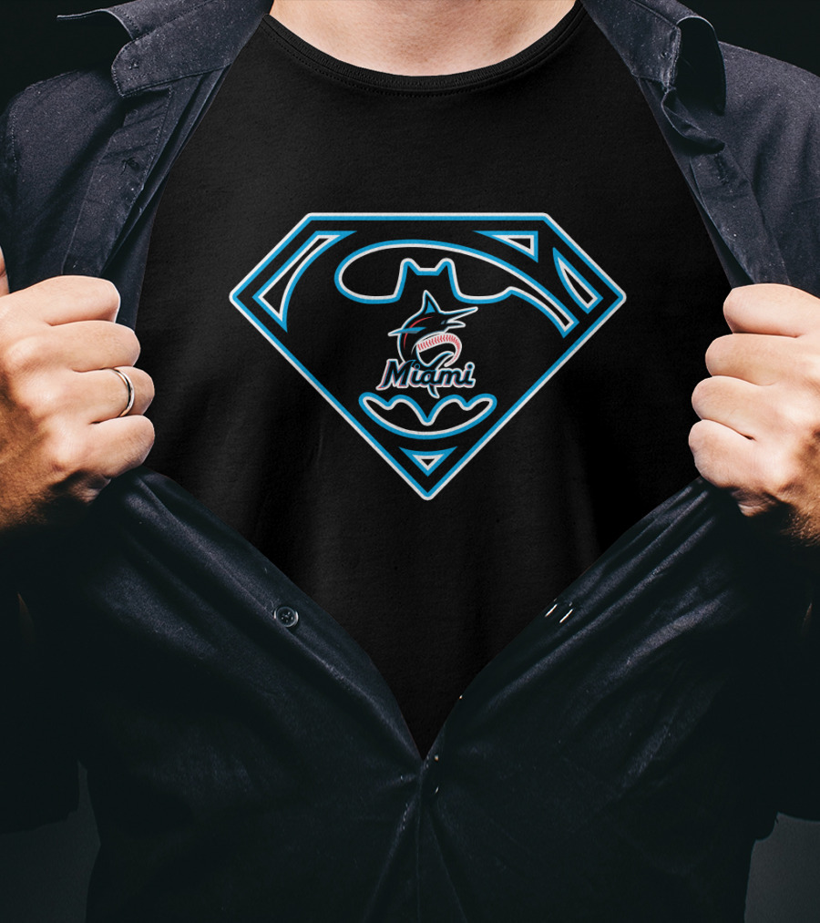 Miami Marlins Superman Batman Logo Mashup T-Shirt